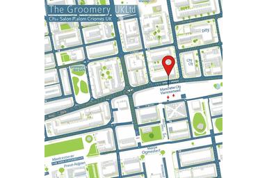 Manchester city map showing pet salon location